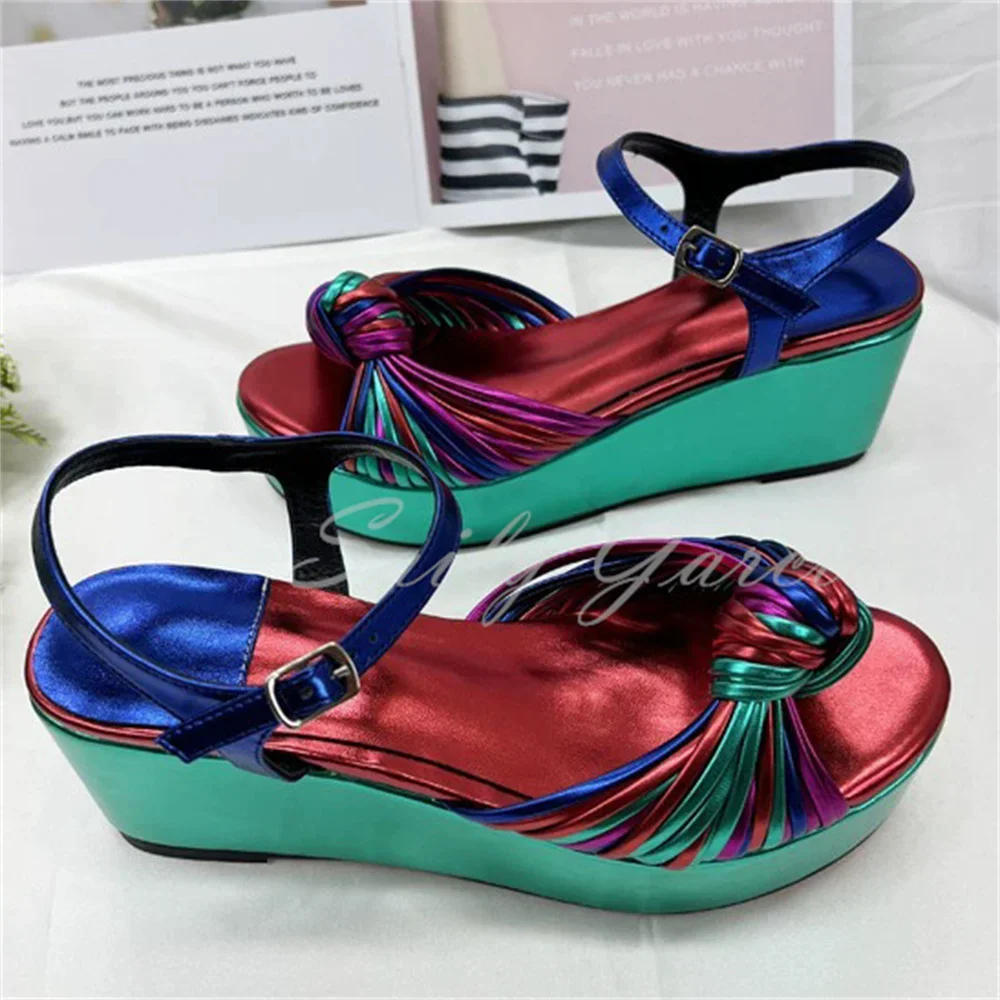 

Colorful Slope Heel Thick Soled Sandals Women Platform Buckle Strap Wedge Heel Open Toe Plus Size Comfortable Dress Shoes