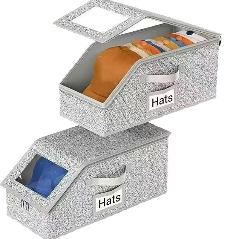 Multifunctional Large Capacity Foldable Baseball Cap Storage Box With Lid Dustproof Hat Organizer Container For Home Closet
