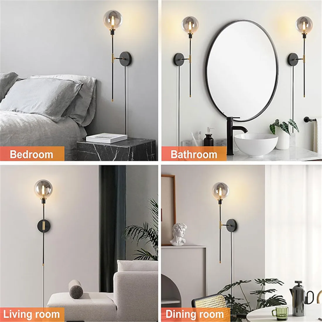 G9 Smoke Grey Lampshade Lighting Replacement 100mm 120mm 150mm Round Globe Shade Glass Ball Gray Lamp Cover for Living Room