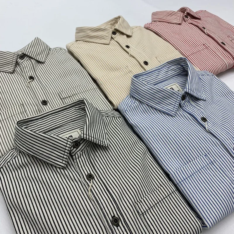 Blouses Men Top Shirt Vintage Turn Down Collar Full Sleeve Tops Striped Y2k Streetwear Casual Punk Splice Shirts 2026 Spring