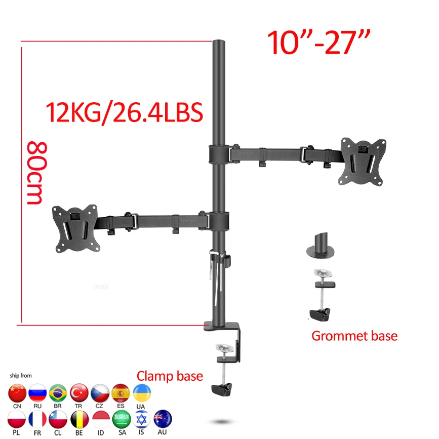 DL-T902-280II Soporte Monitor Dual Escritorio Brazo Plegable Resistente