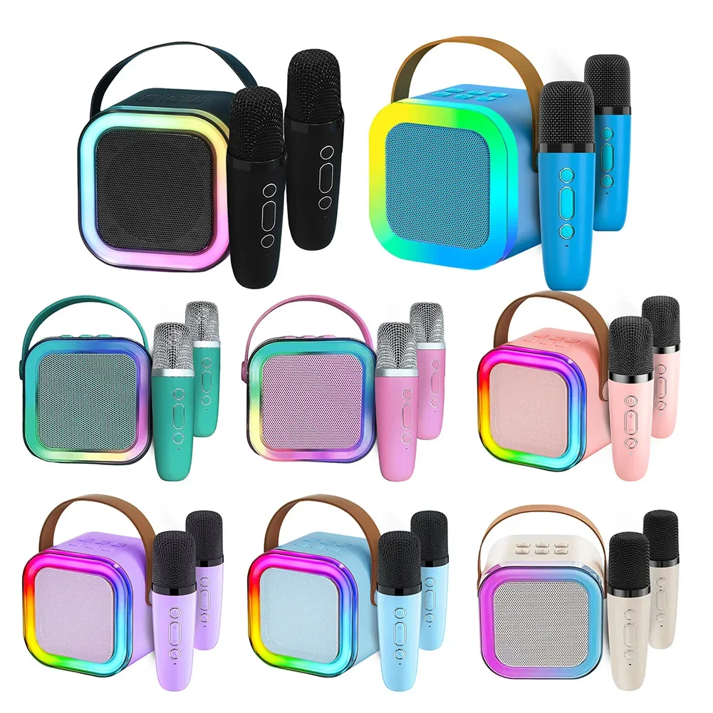 

Bluetooth-Compatible 5.3 Mini Home Theater Speakers with Wireless Mic Small Speaker Adjustable LED Lights Gifts for Kids Adults