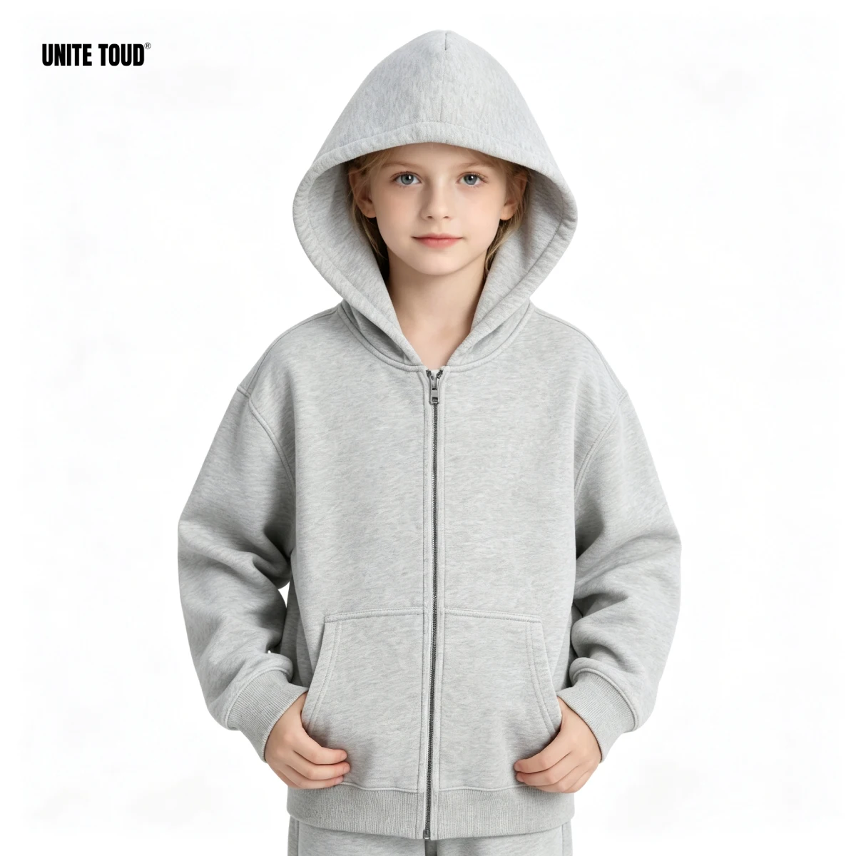 Kids Unisex Zip Up Hoodie 350GSM Oversized Fleece Lined Sweatshirt Soft Breathable Thick Warm Winter Hooded Jacket Xmas Gift