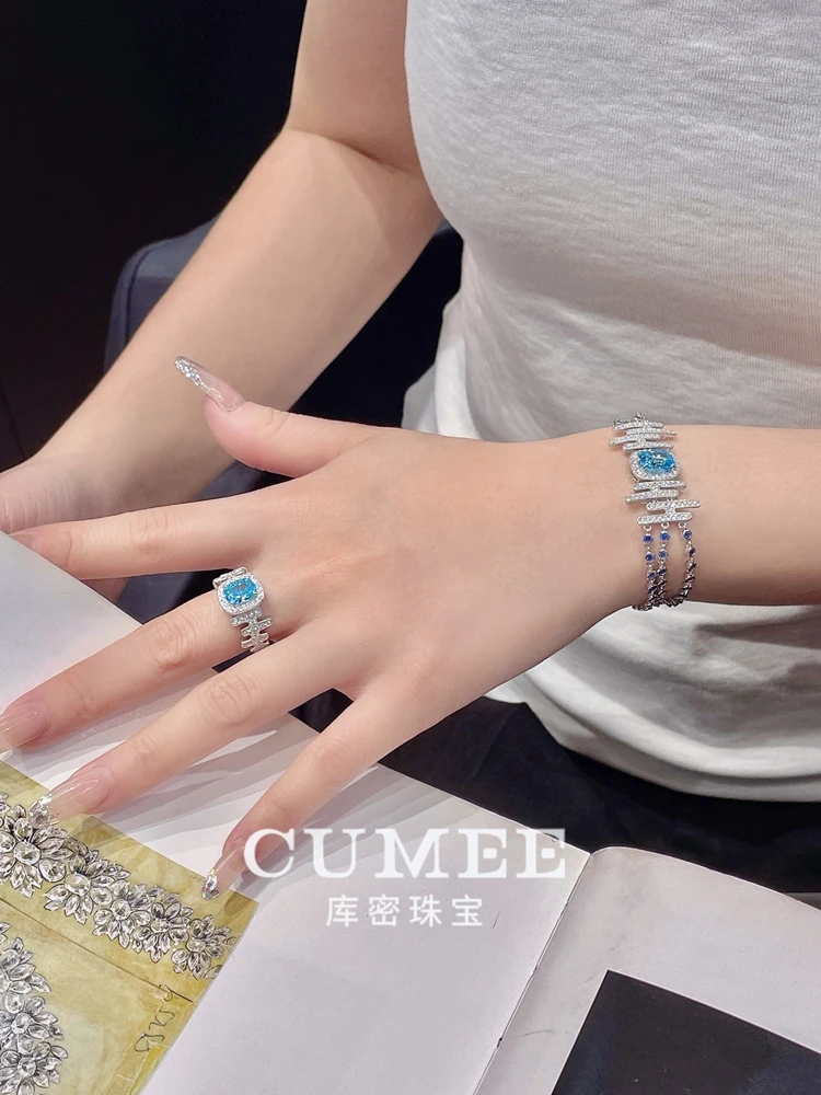 مجموعة أقراط على شكل سوار على شكل حلقة من الزبرجد الاصطناعي من سلسلة سحابة على الطراز الصيني الجديد من CUMEE. 925 فضة مطلية بالذهب #6