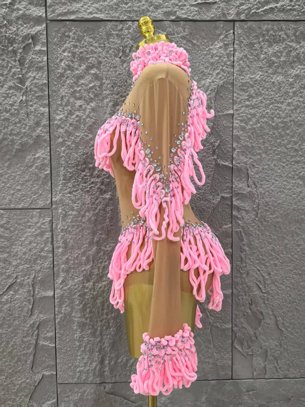 منفعل المرأة طويلة الأكمام مثير شبكة انظر من خلال Bodycon فستان قصير شرابات ملونة ملهى ليلي أداء الحفلات مرحلة ارتداء