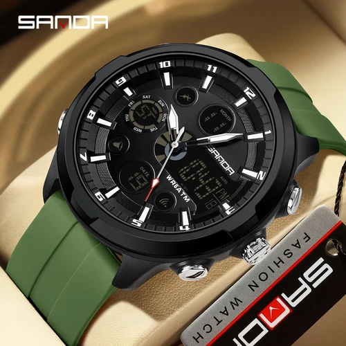 Reloj electrónico para hombre estilo SANDA 9053 G con pantallas duales luz nocturna impermeable LED reloj Digital electrónico para hombre