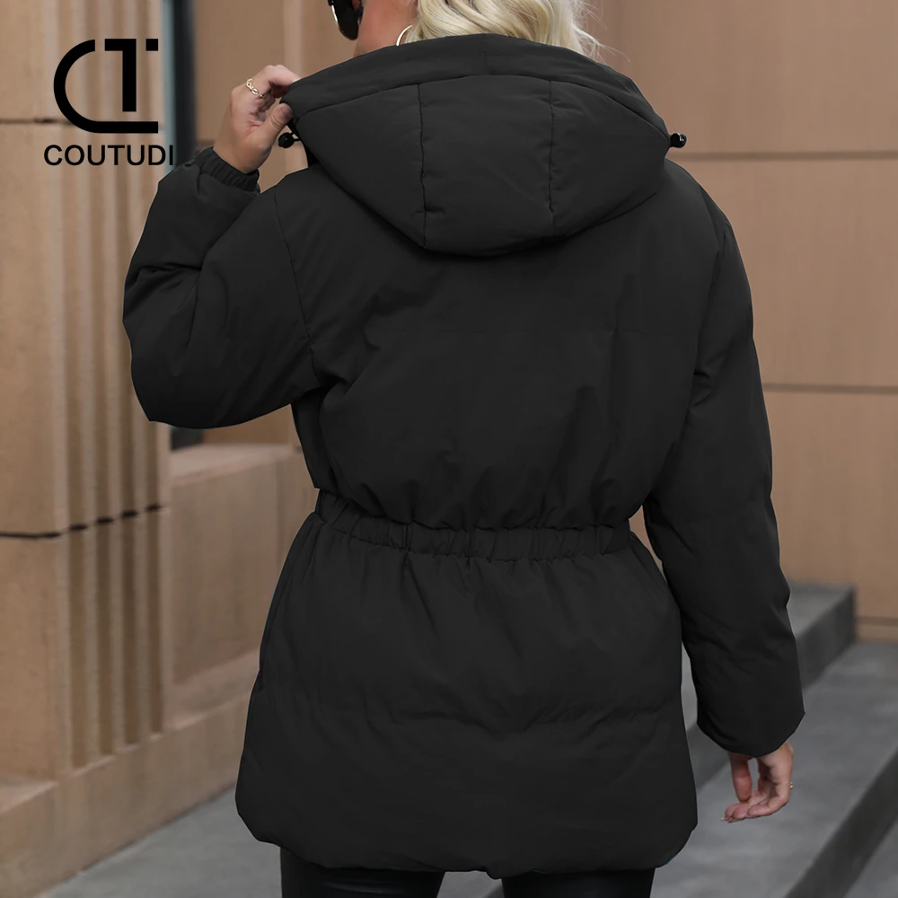 COUTUDI-Long Down Coat for Women, Warm Cotton Padded Jacket, Hooded Long Parkas, Female Winter Outwear, Fashion, 2024