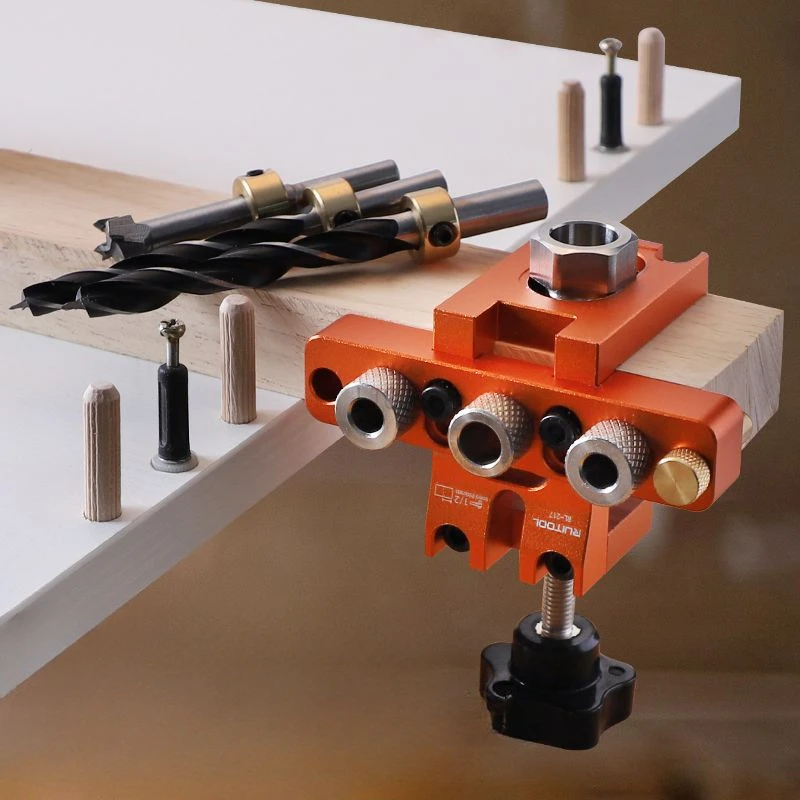 

New Adjustable Wood Dowel Punch Locator Woodworking 3 in 1 Doweling Jig Kit Pocket Hole Jig Mini Cabinet Hole Drill Guide Tool