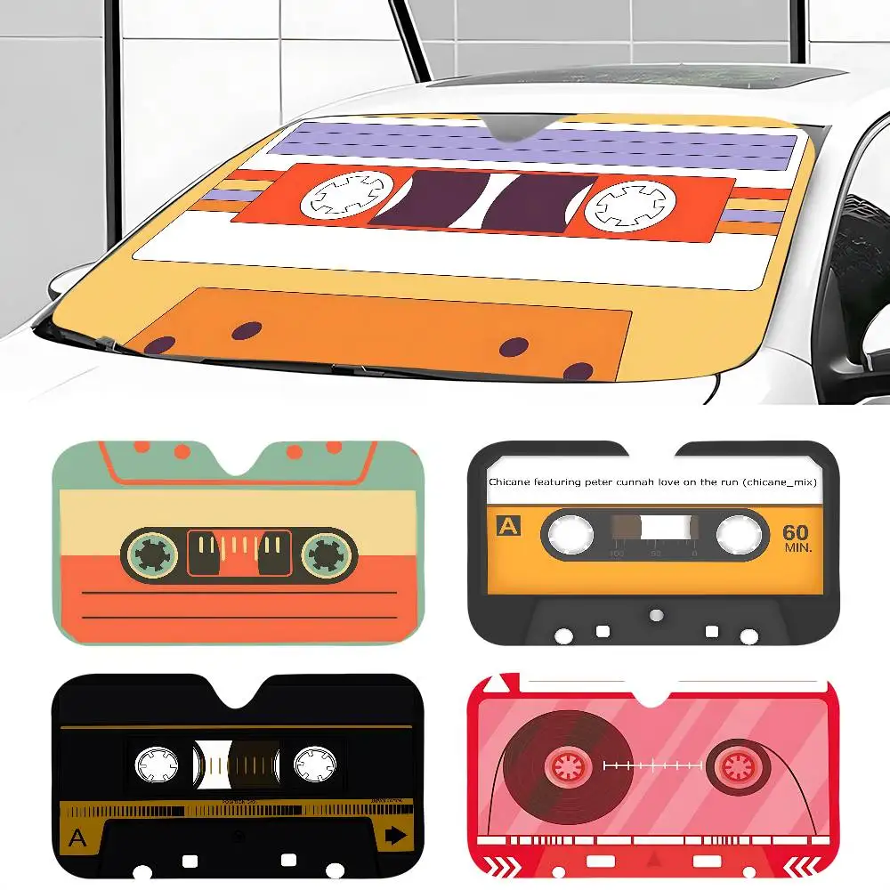 

Vintage Tape Car Sunshade Shield Windshield Window Sun Blocker Cover Interior Protection For Truck SUV Visor Universal