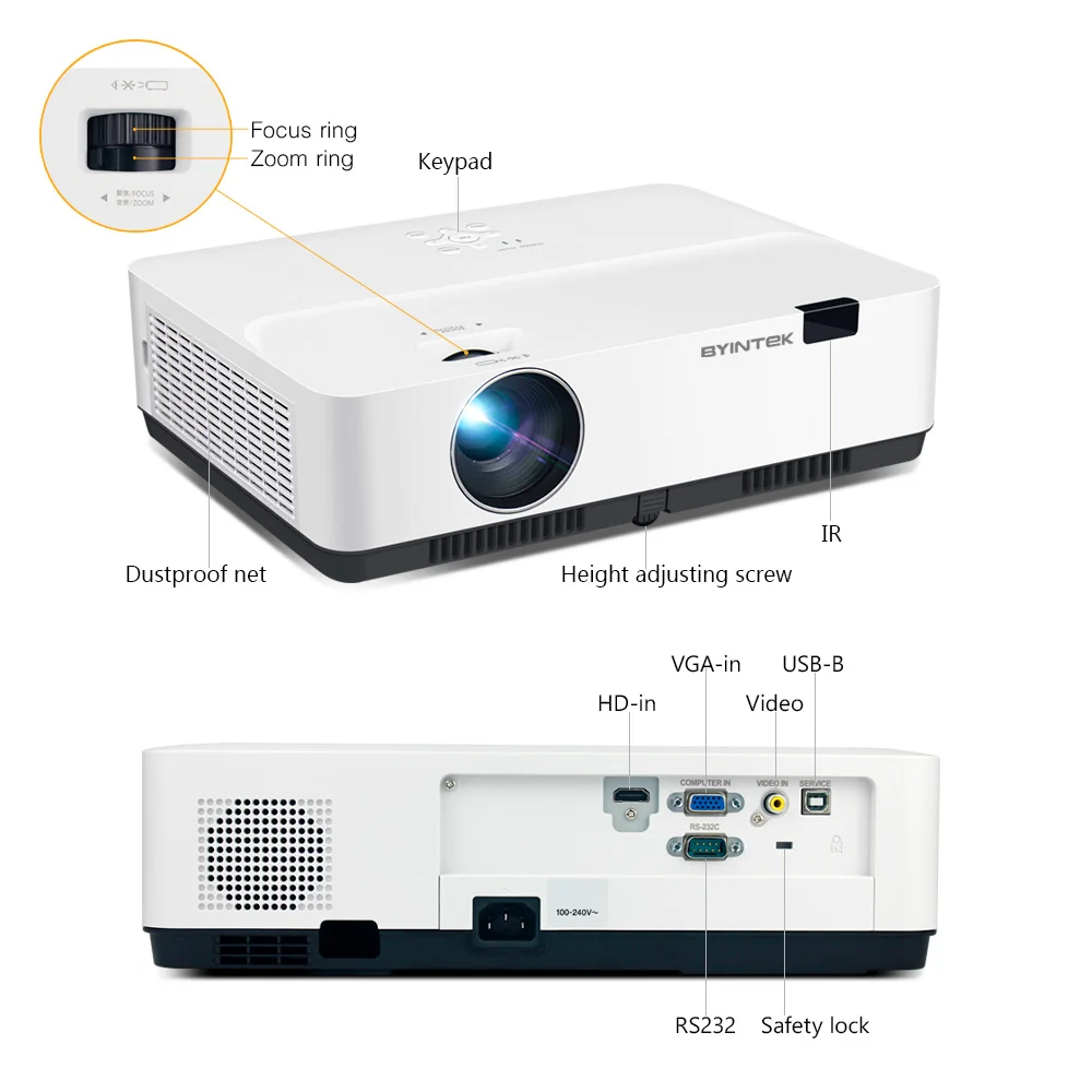 BYINTEK K400 3LCD 1080P 300inch Office Cinema Home Theater Projector 4K 3D Cinema Education Meeting