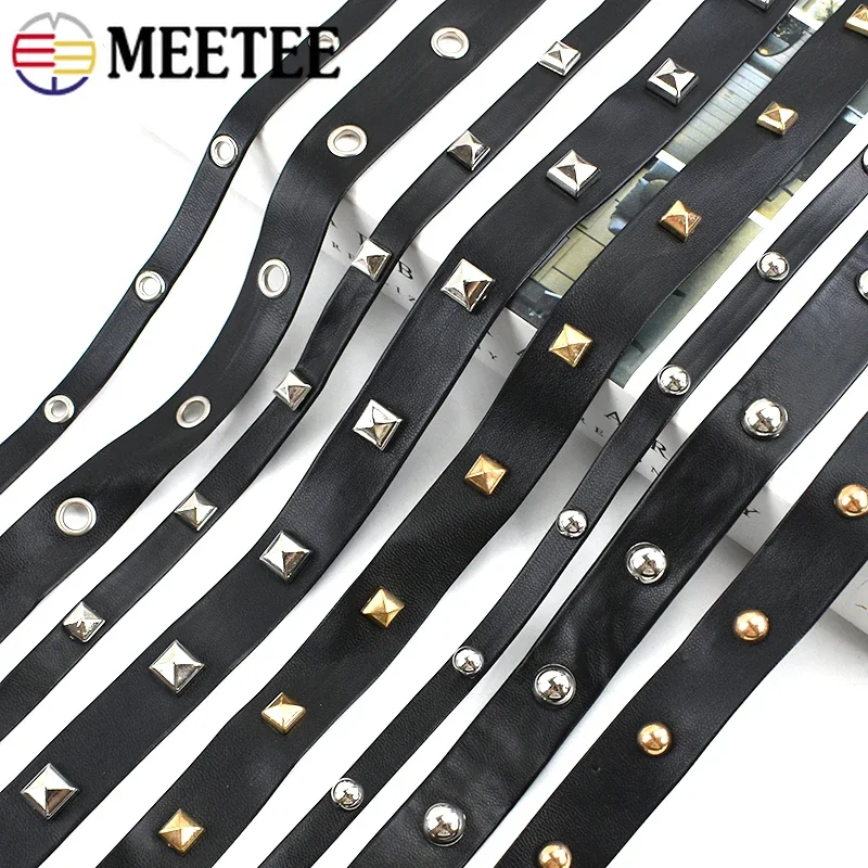 

2/4/10Meters Meetee PU Leather Rope Ribbons Rivet Punk Eyelets Band DIY Bracelet Sewing Clothing Bags Strap Material Accessories