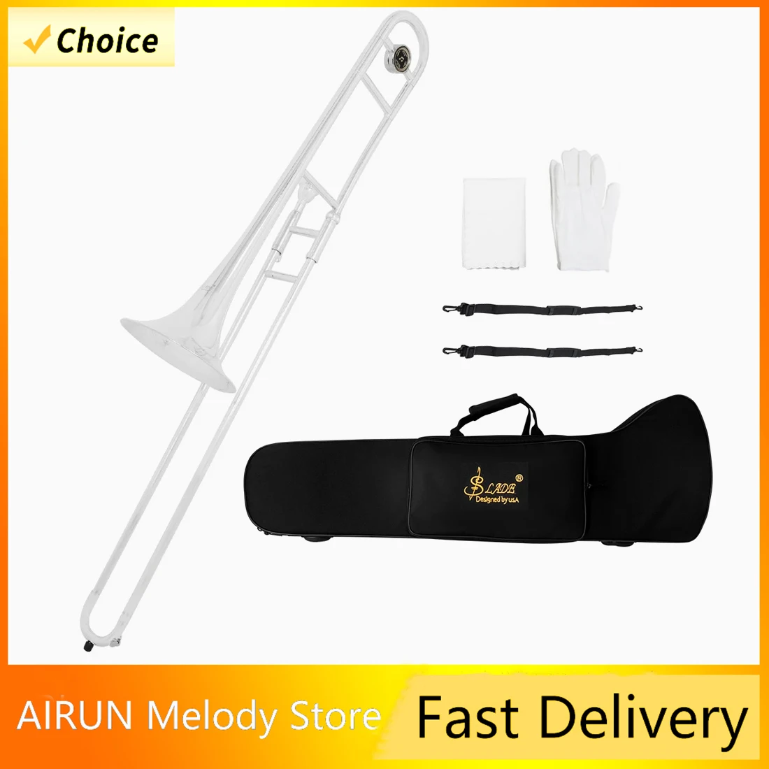 

SLADE LD-T970 Альтовый тромбон, посеребренный Bb тромбон для начинающих/студентов, духовой инструмент, тромбон с коробкой, перчатки, салфетка