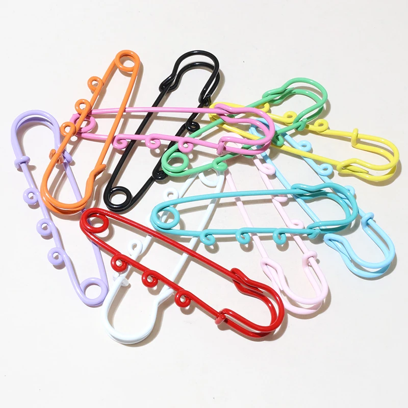 10pcs Crafts Safety Pins Brooch Metal Sewing Pins 61x17mm Clothes Pins with 3 Loops for Tags DIY Jewelry Making Accessories