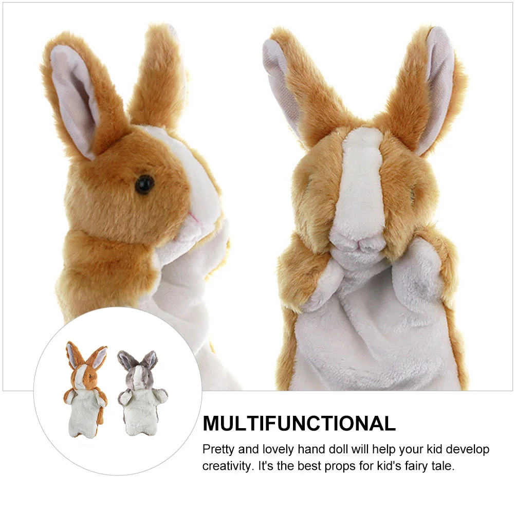 Marionnettes de lapin en peluche marron, marionnettes à main, jouets interactifs d'animaux