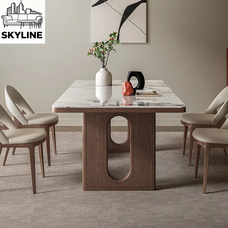 Modern ash wood rectangular rock slab dining table solid wood dining table household small apartment