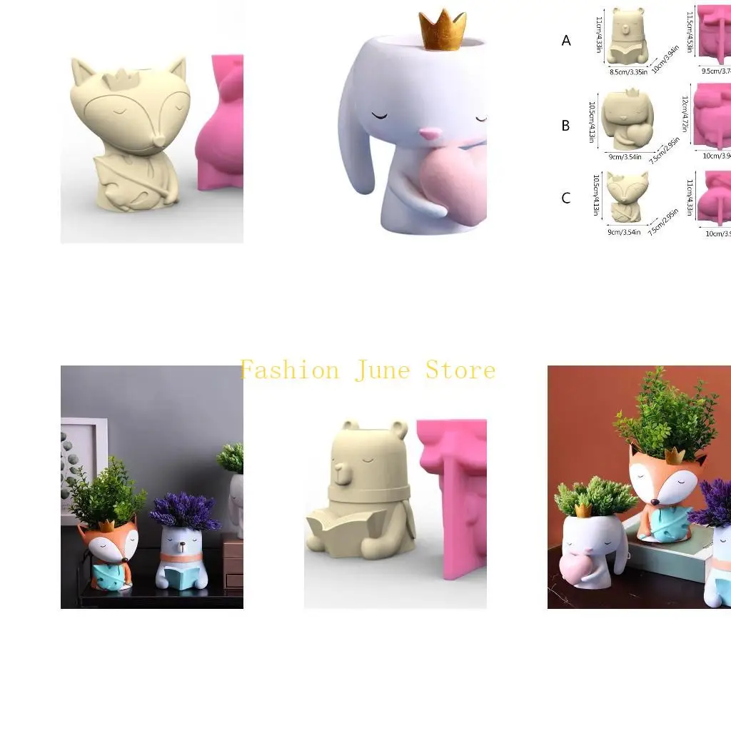 

N5KA Медведь Кролик Лисицы Гипс Силиконовые формы для изготовления суккулентных цветочных горшков