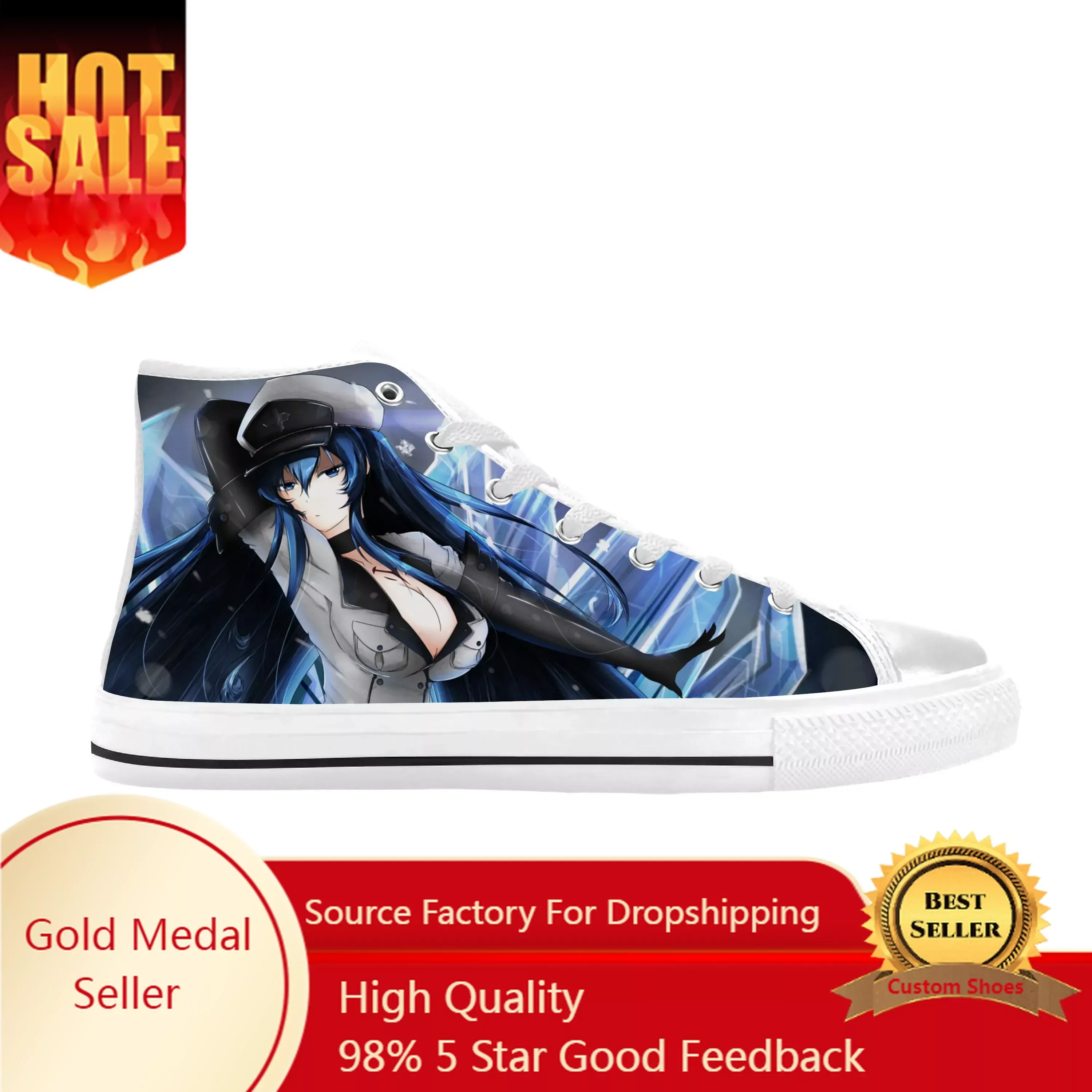 Anime giapponesi Manga Comic Akame Ga KILL Esdeath scarpe di stoffa Casual High Top confortevole traspirante stampa 3D uomo donn