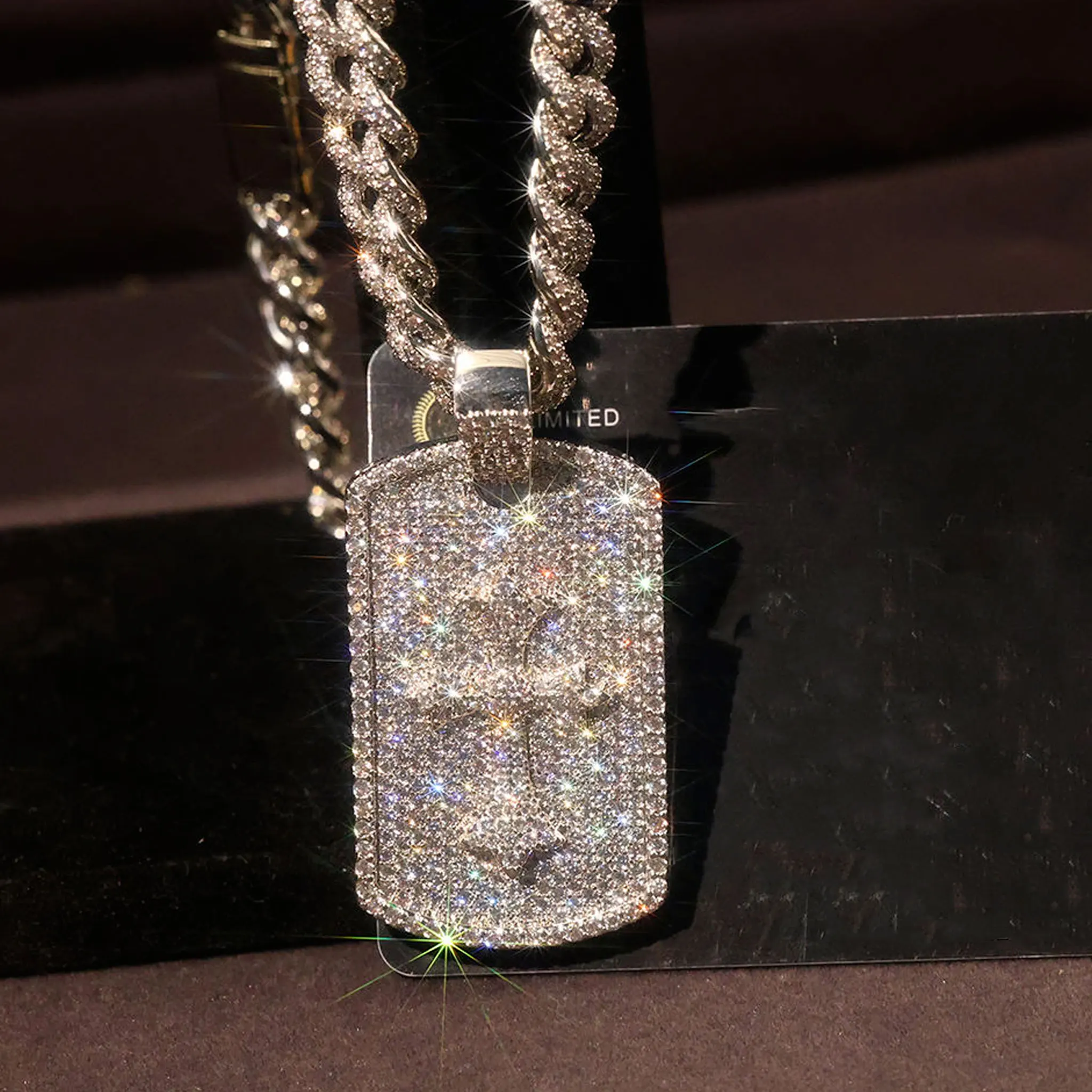 LYEE CYEE New 925 Silvery Moissanite Hip Hop Fashion Exquisite Square Cross Brand Pendant Necklace Can Be Paired with Cuban Chain Men's and Women's Birthday Gifts Anniversary Meaningful Gifts Best Gift for Good Friends