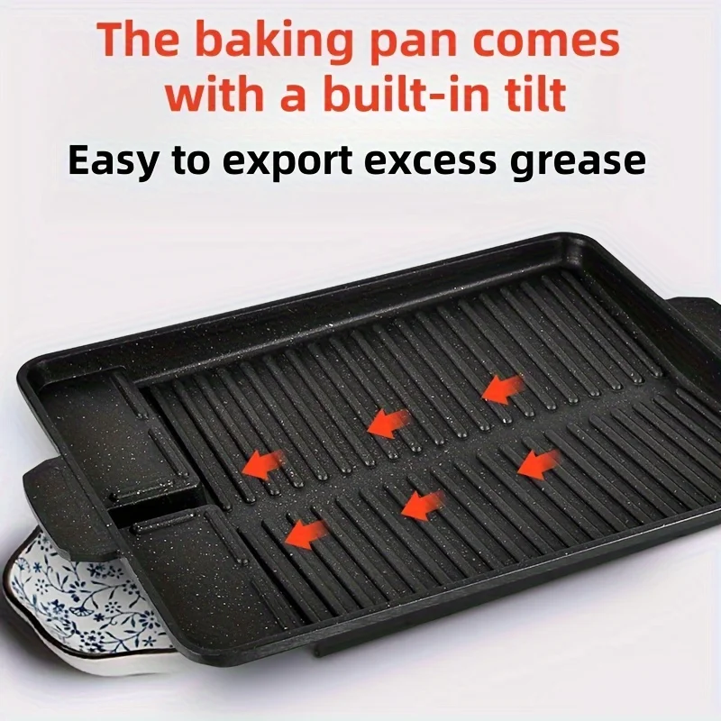 Non-Stick Smokeless Barbecue Pot Rectangular BBQ Pan Outdoor Camping Cooking Multifunctional
