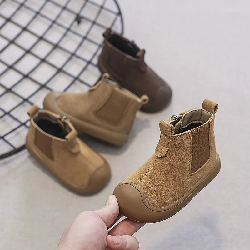 

Winter Baby Boys Girls Short Boots Children Genuine Leather Boots Soft Sole Non-slip Toddler Kids Cow Suede Outdoor Shoes