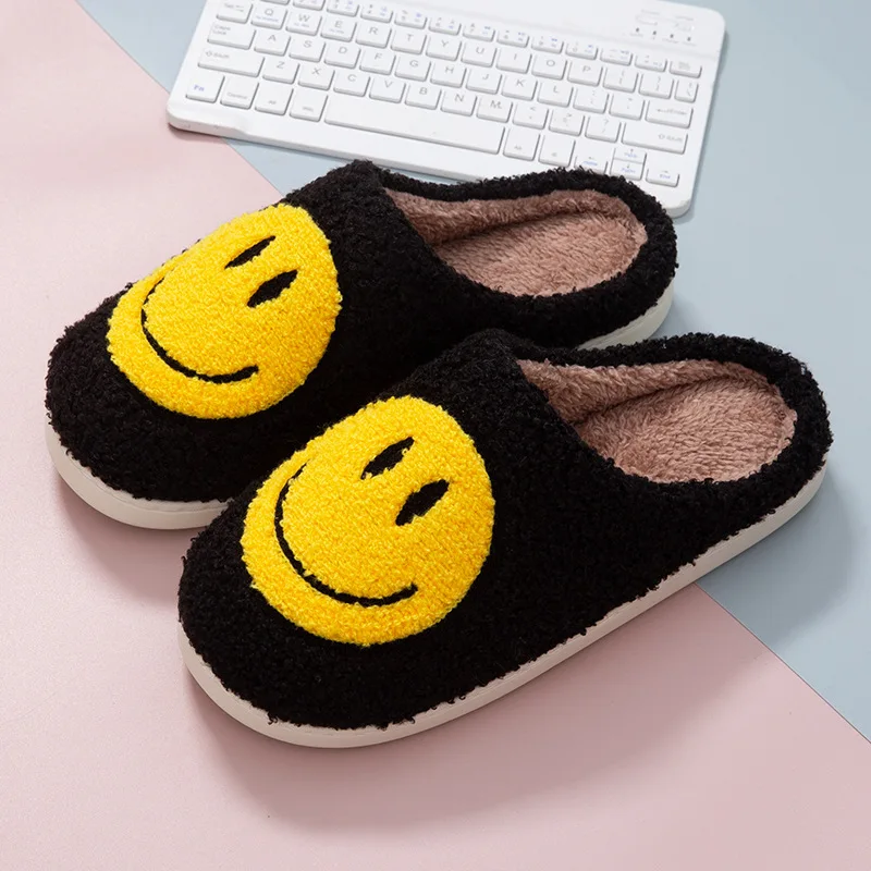 Cute smiling face thickened warm cotton slippers