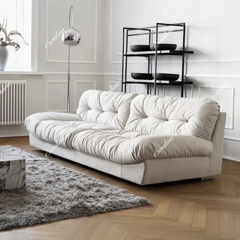 

Frosted cloth small apartment family straight row fabric sofa