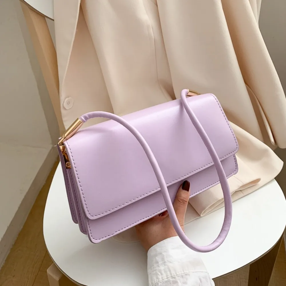 

Fashion Simple Shoulder Bag Solid Color PU Leather Women Armpit Bag Casual Small Square Bag Tote Bags Girls