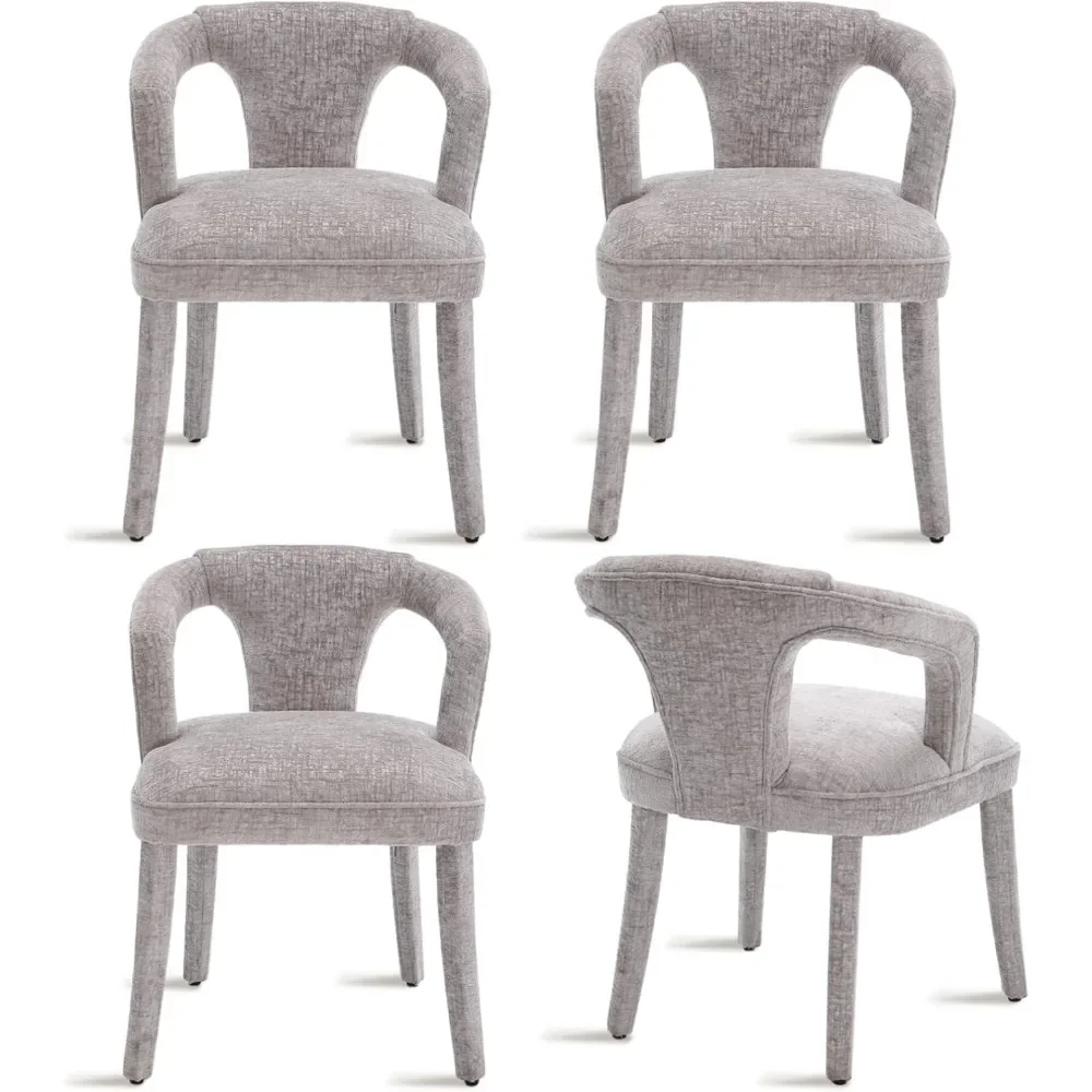 4PCS Dining Chair with Curved Open Back, Wood Legs, Padded Accent Side Chairs, Upholstered Kitchen & Dining Room Chair