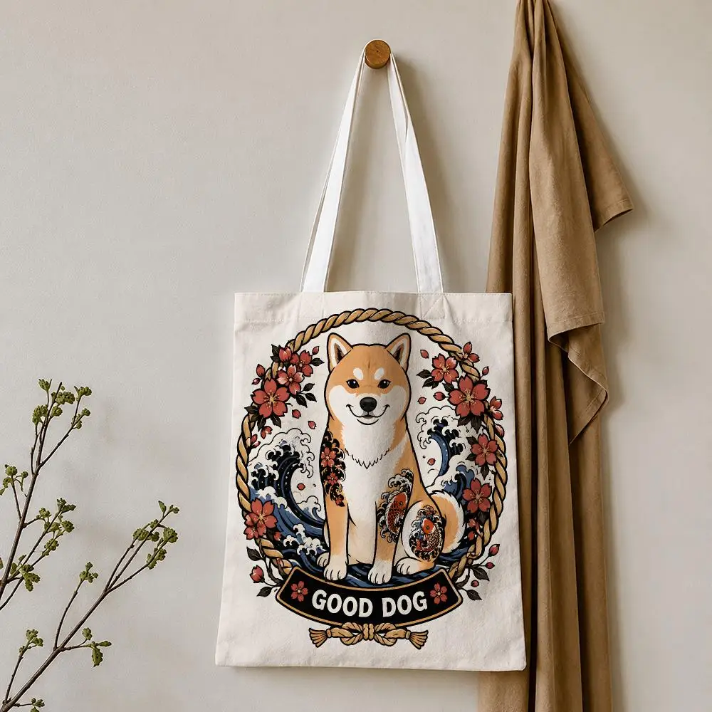 Shiba Inu Japanese Tattoo Storage Bags Tote Bag Reusable Shoulder Shopping Foldable For School Work Travel Daily Use