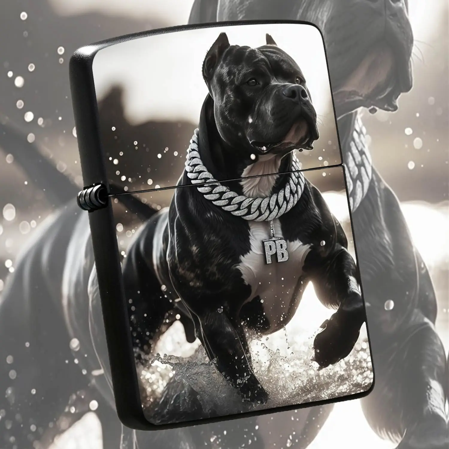 Trendy Cool Black Bully Dog with Diamond-Encrusted Cuban Chain Pattern Portable Daily Ignition Tool, Stylish Street Vibe Decor Gift, Perfect for Multi-Scenario Use as Creative Present for Friends A Humorous And Interesting Lighter