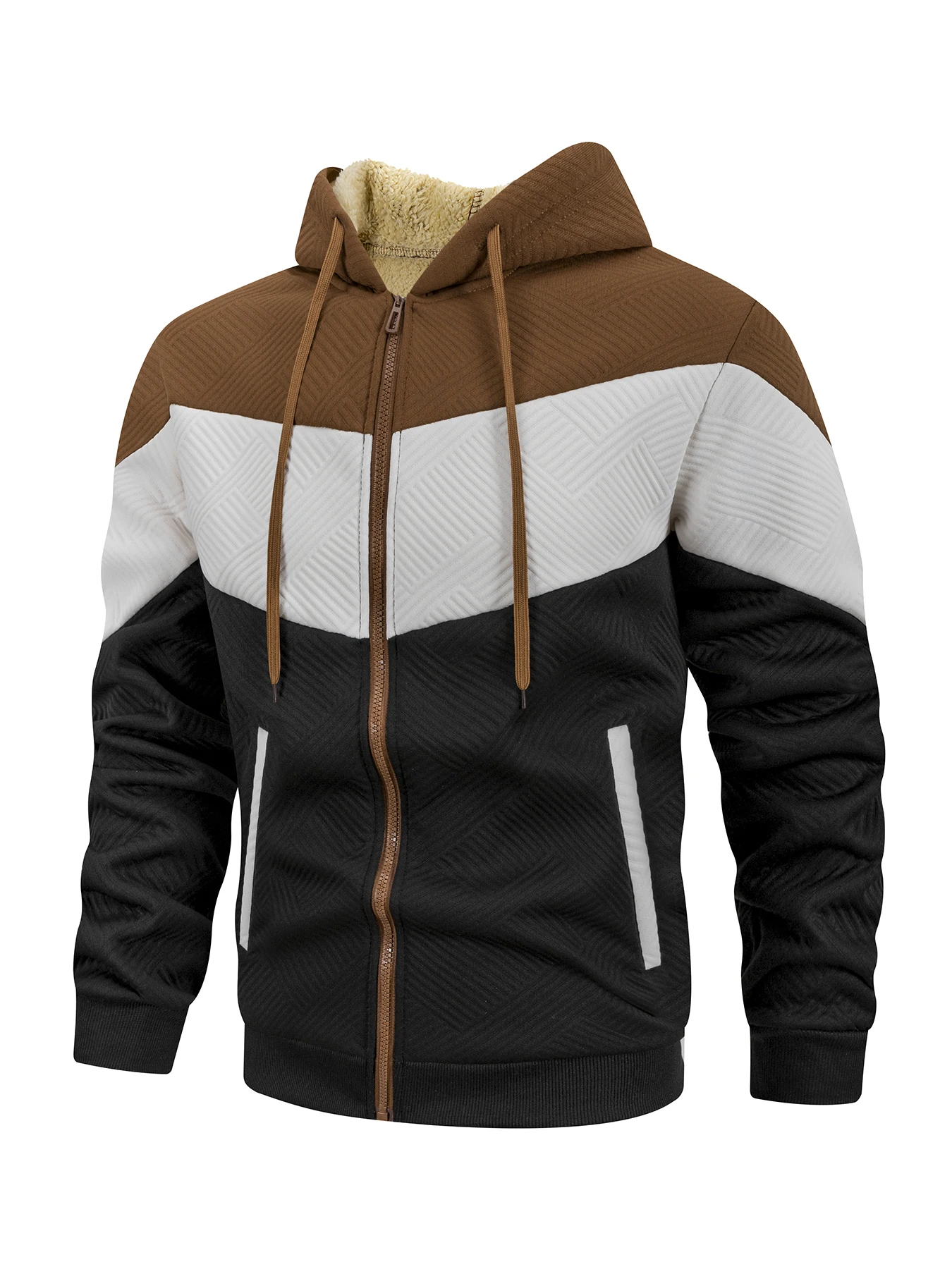 جديد 2025 سترة بقلنسوة حرارية من الصوف للرجال معطف خريف وشتاء للرجال مع قلنسوة مرقعة ملابس رياضية غير رسمية للخروج في الشارع #3