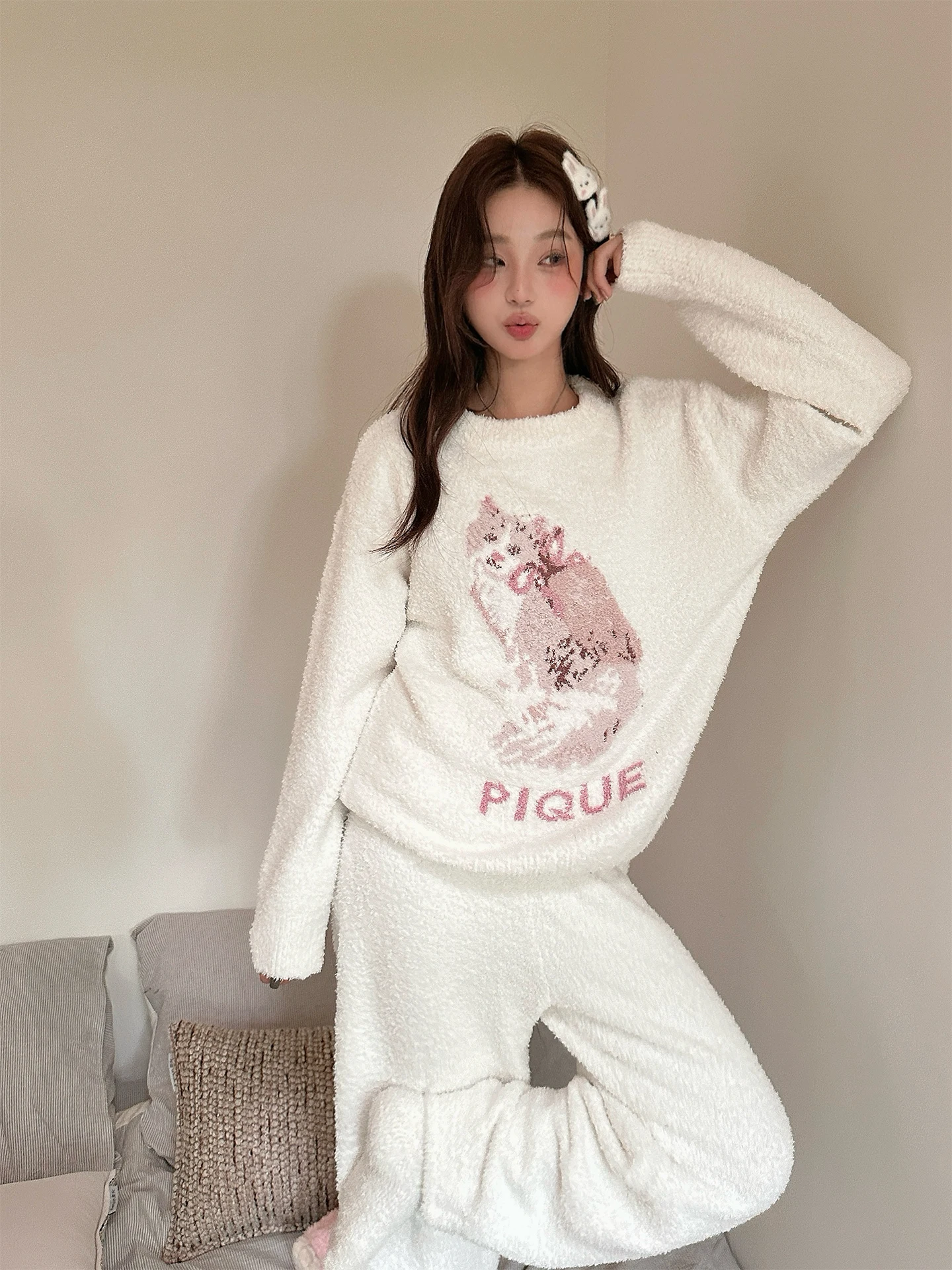 

Ultra Soft f Fce Warm Sweet Girl Home Clothes Skin Friendly Loose Fit Long Sve Long Pants Spwear for Youth