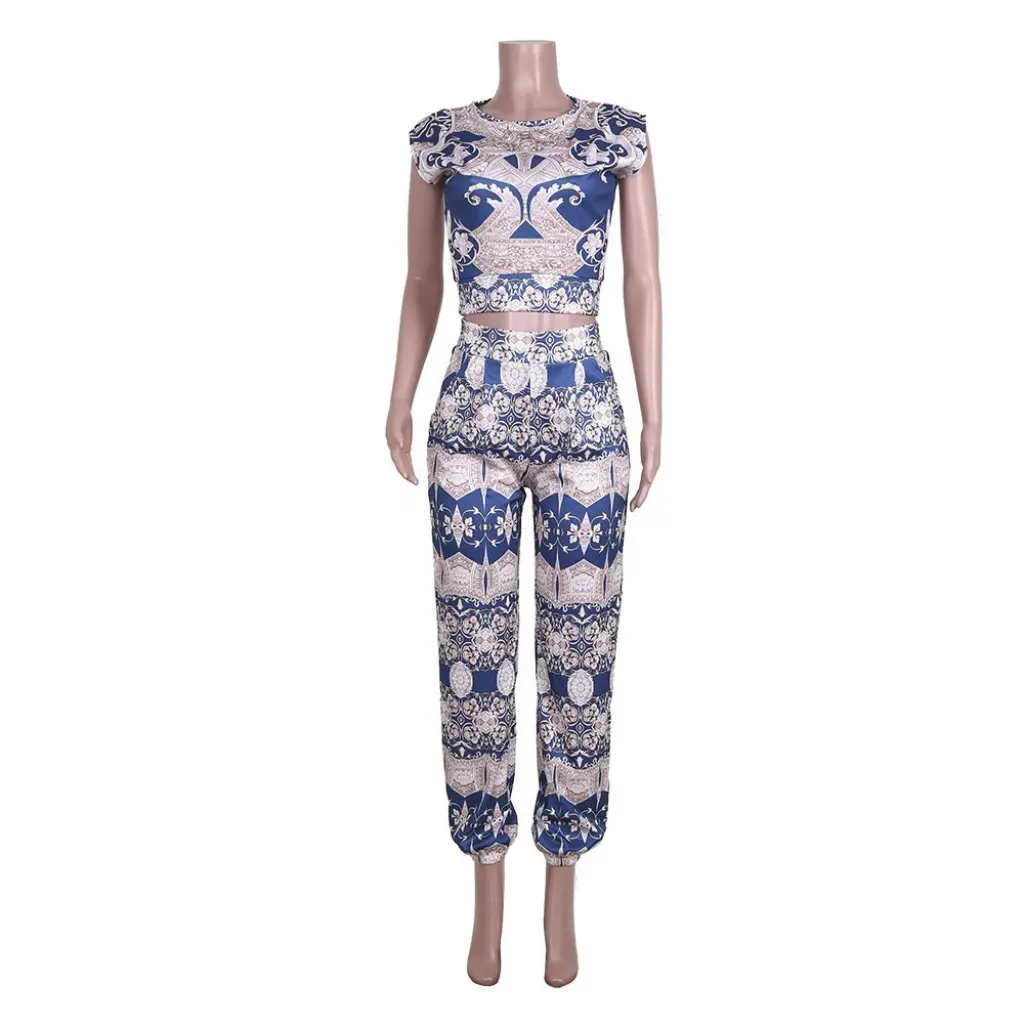 

Women's Printed Two-Piece Suit Independent Station European American Style Spring Summer Short Sleeve Set