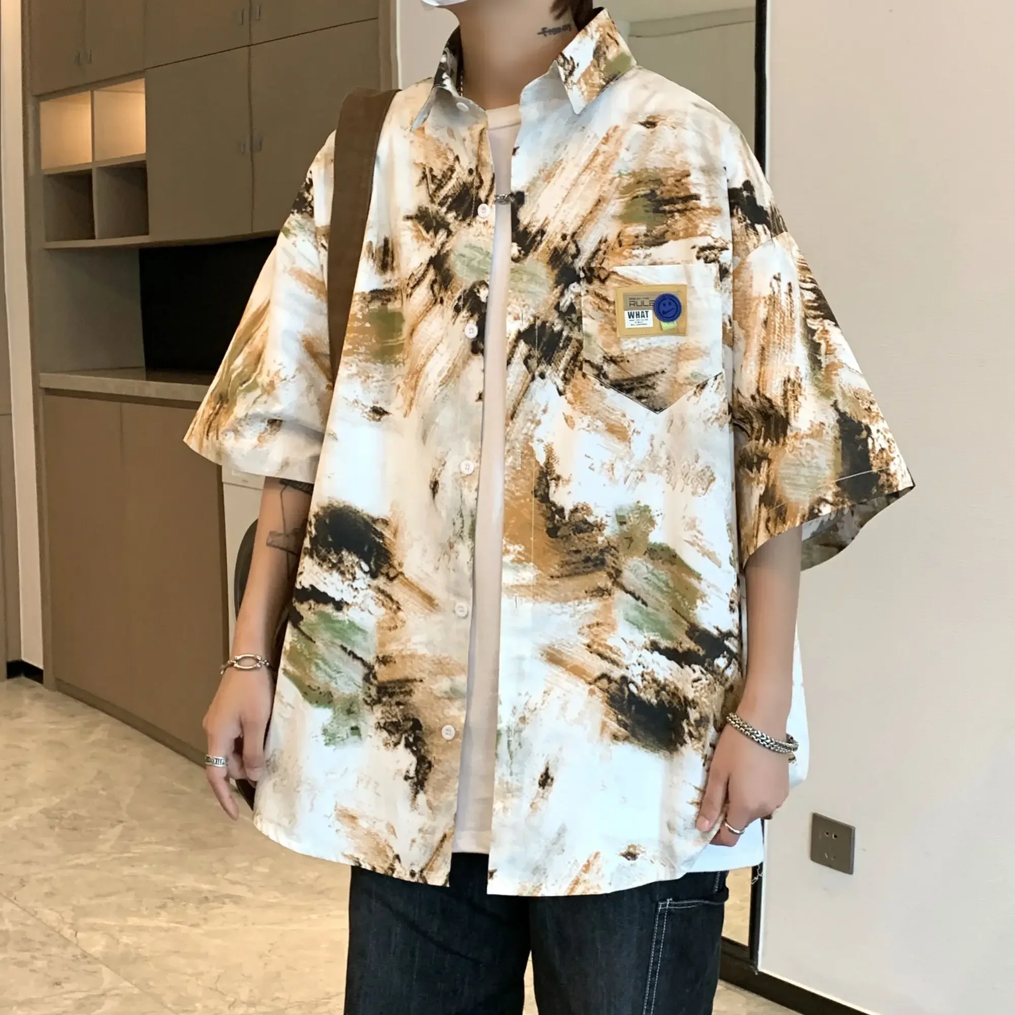 2024 Instagram Pi Shuai Tie Dyed Shirt for Boys, Unique Design, Summer Short sleeved Coat, Cityboy Large Shirt camisas feminina