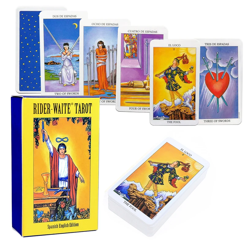 Espanhol e Inglês Cartas de Tarô Clássicas, Rider Waite Oracle Card, Fate Prediction Entertainment Game, Baralho para Criança, Adulto