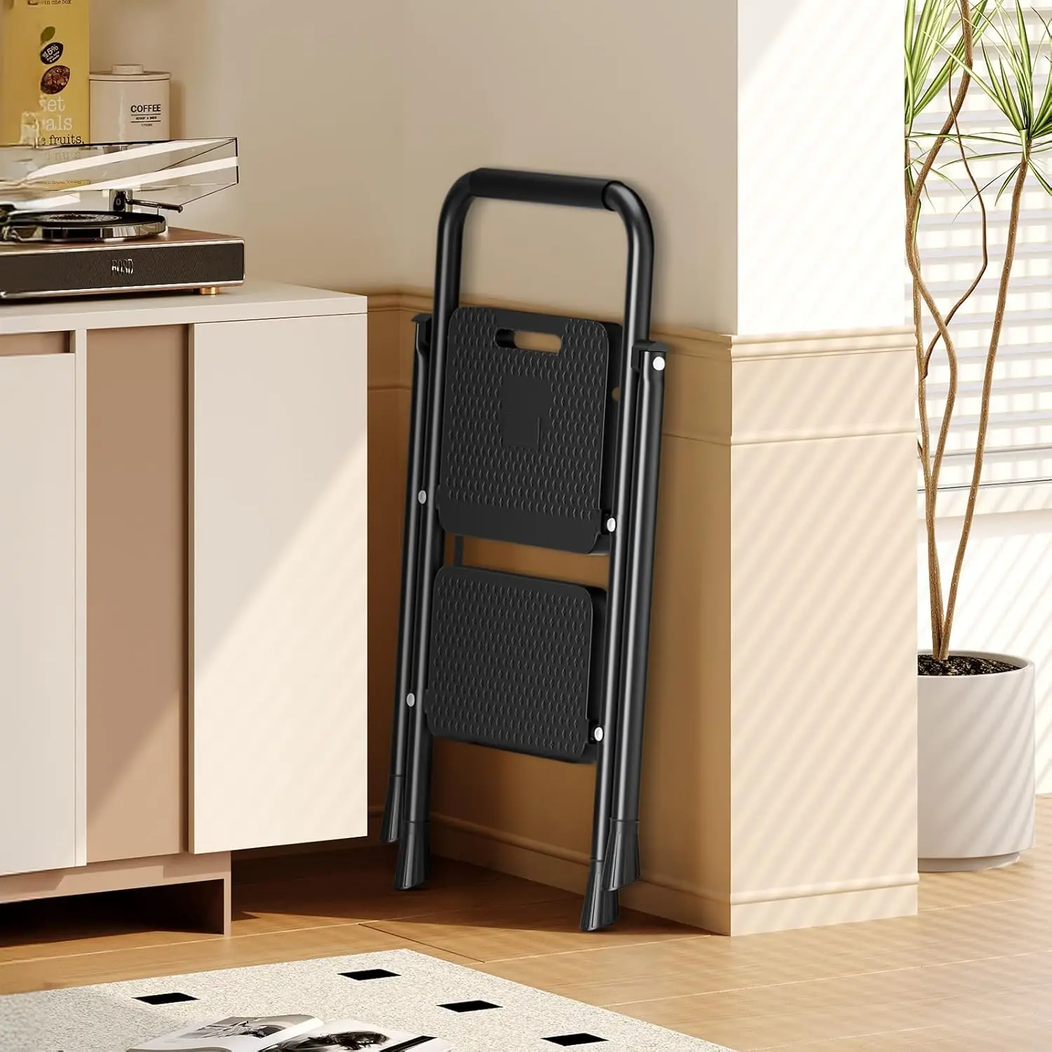 

2 Step Folding Ladder 800LBS, Compact Sturdy Step Stool for Home Projects Safe Convenient Storage