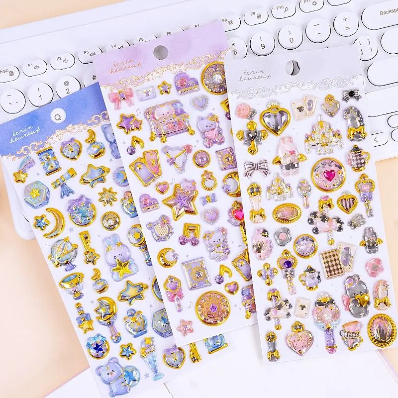 

4 pcs Cartoon Dream Relief 3D Gemstone PVC Stickers Scrapbooking Diy Journaling Sticker Cute Stationery Sticker School Gift