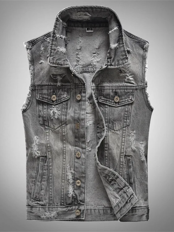 

Summer Trendy Brand Men's Jeans Vest Korean Sle Slim Fit Large Size Casual Versatile Svel oulder Pad Vest Jaet