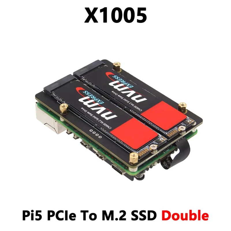 X1005 Dual Nvme Ssd Schild Pcle Naar M.2 Dual Ssd Voor Raspberry Pi 5 Ondersteunt Hailo-8 Ai Accelerator