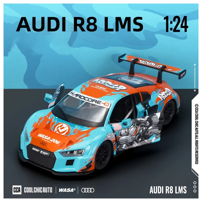 

1:24 AUDI R8 LMS BMW M4 GT3 WASA Суперкар из сплава, модель автомобиля, звук и свет, детская игрушка, коллекционные предметы, подарок на день рождения