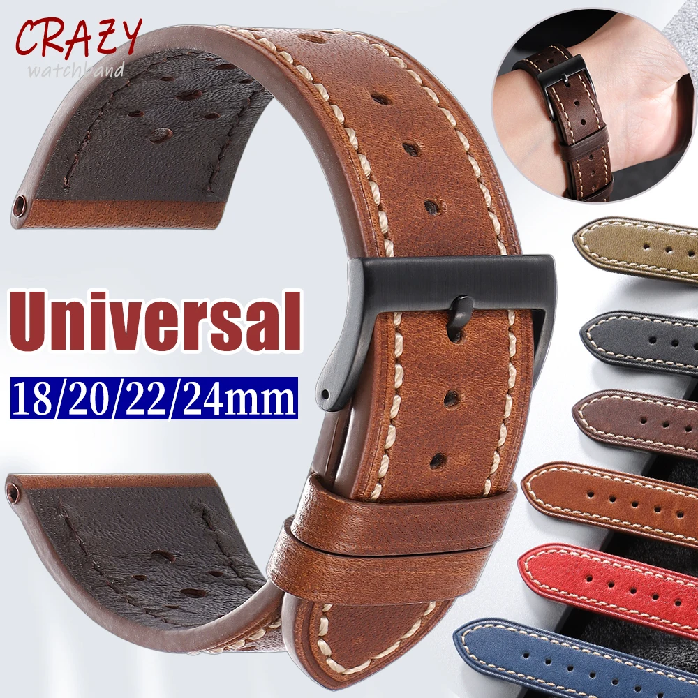 Handmade Genuine Leather for Seiko Watch Straps 18mm 20mm 22mm 24mm Vintage Watches Band Breathable Universal for Omega Bracelet