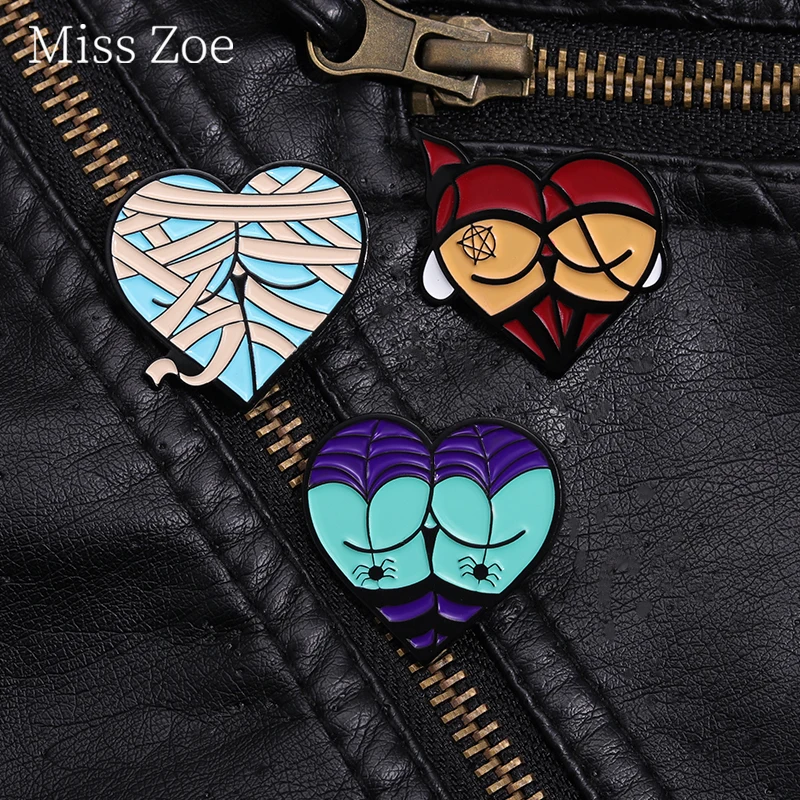 Sexy Spider Web Butt Enamel Pin Cartoon Creative Heart Pumpkin Spider Jack Bandage Brooch Lapel Backpack Badge Jewelry For Woman