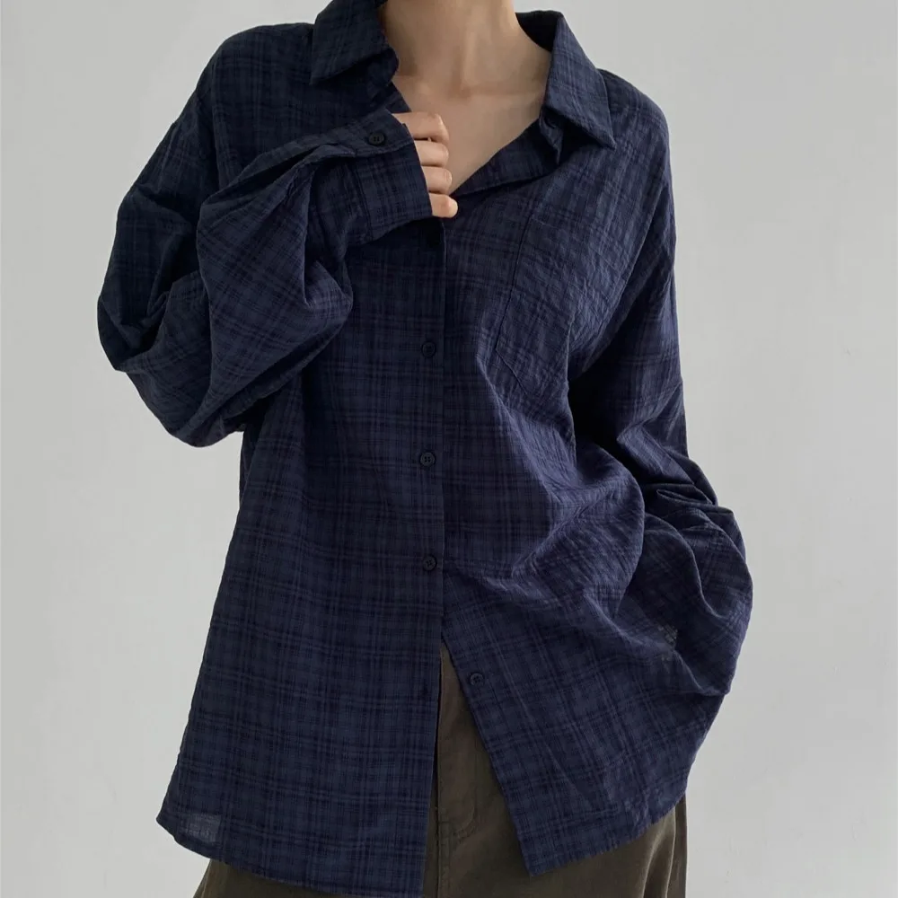 

Vintage Style Women's Loose Long Sleeve Plaid Shirt Casual Breathable Cotton Polyester Blend Spring Autumn Comfortable Fit