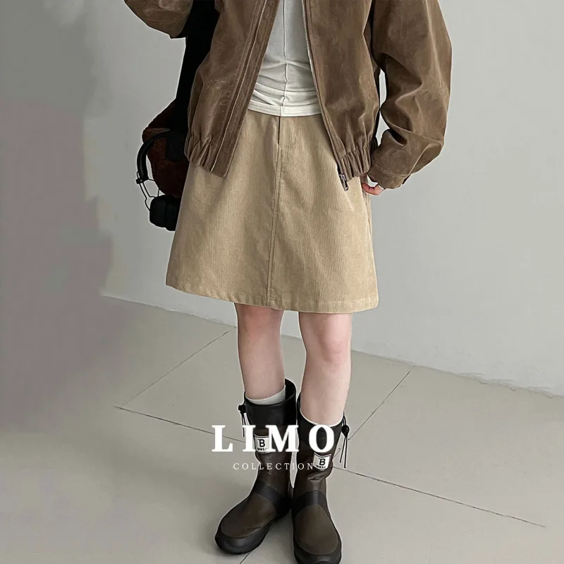 

LIMO, простая вельветовая юбка-миди в корейском стиле для женщин, осенняя новая универсальная облегающая короткая юбка с высокой талией