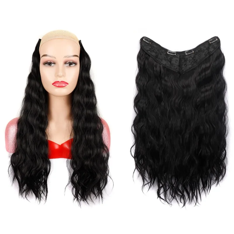 V-shaped Long Curly  Half Set Wig Piece Long Hair Extensions Synthetic One-piece  Extensions To Increase Volume