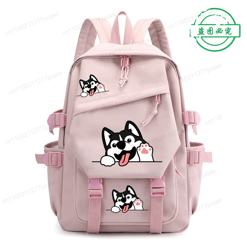

New Female Fashion College Student Backpack Trendy Women Laptop School Bags Cute Husky Dog Waving Paw Cartoon Travel Book Bag