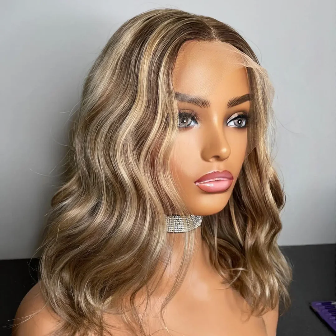 

Soft Highlight Blond Wave Hair 150 density and 13×4 100%human hair wig lace front wig, with baby hair pre plucked