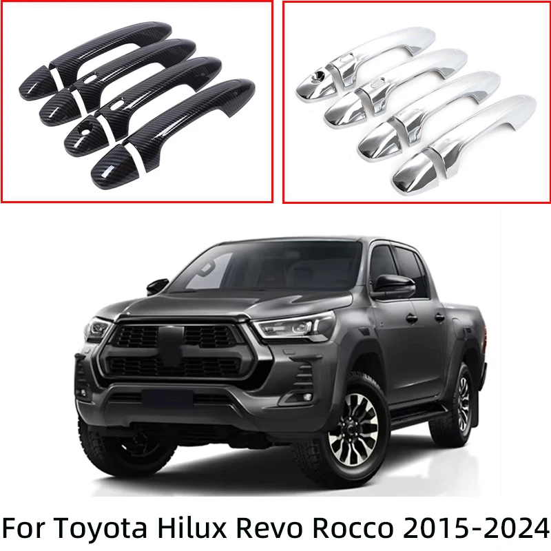 For Toyota Hilux Revo Rocco 2015-2024 Carbon Fiber Car Door Handle Protective Cover Decor Decoration Sticker Car Accessories