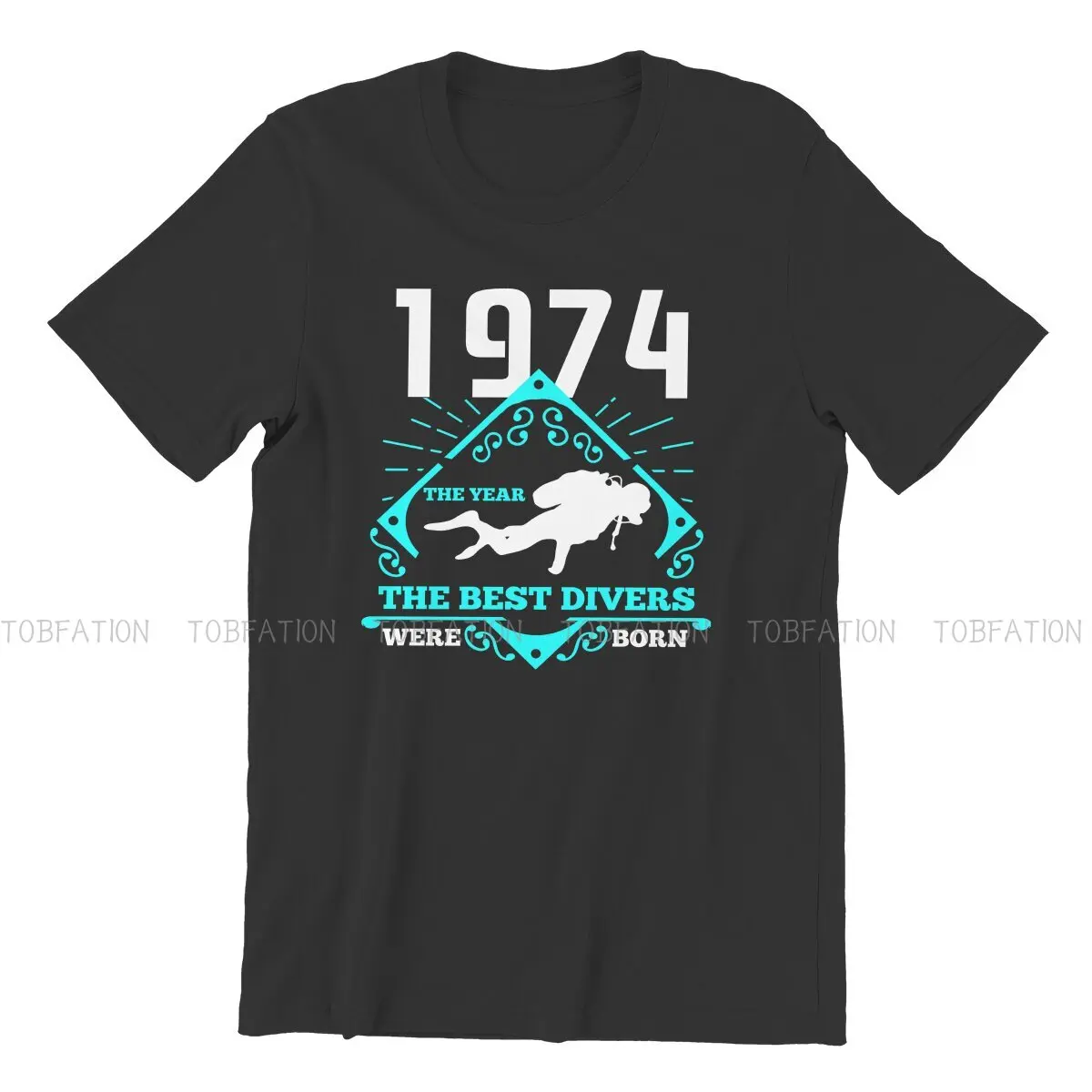 1974 Born Round Collar TShirt Dive Scuba Diving Fabric Basic T Shirt Man\'s Tops Fashion Oversized