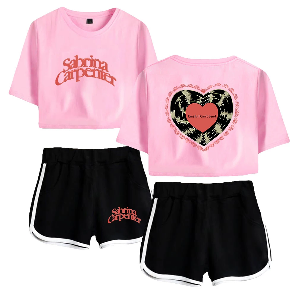 Sabrina Carpenter Emails I Can\'t Send Merch Two Piece Set Short Sleeve Crop Top+Shorts Women\'s Sets